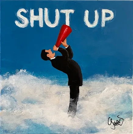 "Shut up" maleri af Jesper Sørensen
