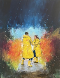 "Rain dance" maleri af Jesper Sørensen