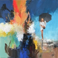 "Singing in the rain" maleri af Jesper Sørensen