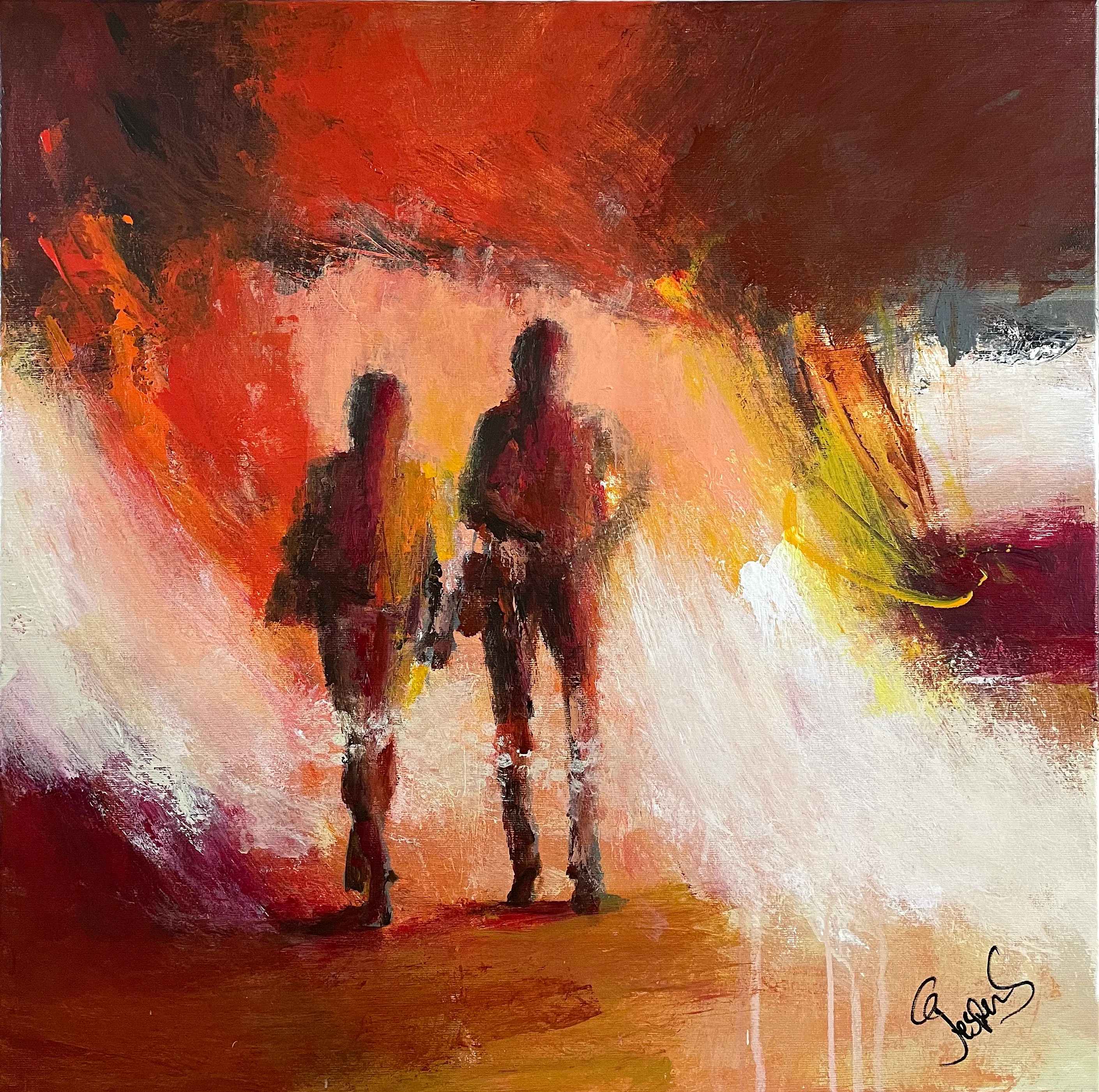 "Red light diving" maleri af Jesper Sørensen